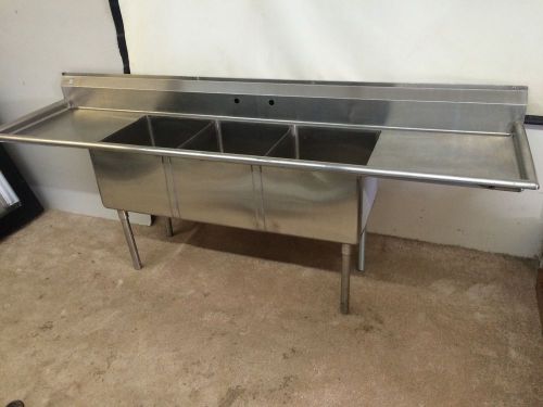 3 compt sink w (2) 24&#034; drainboards nsf 18 x 21 x 14 tubs for sale