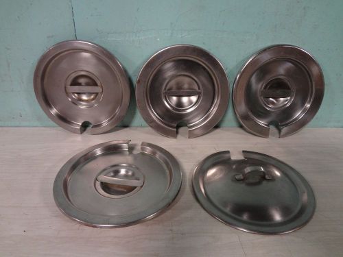 Lot of 5 stainless steel commercial kitchen 7 5/8&#034; round slotted soup pot covers for sale