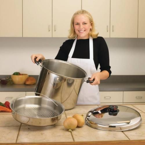 Precise heat 30 quart 12-element &#034;waterless&#034; stockpot with steamer for sale