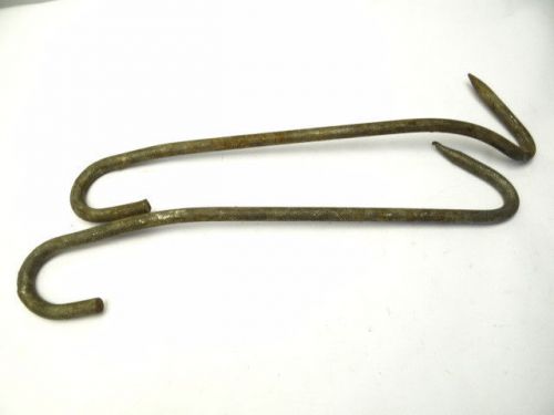 Two vintage used old swift metal meat butchers slaughterhouse hooks tools for sale