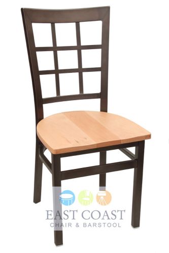 New gladiator rust powder coat window pane metal chair with natural wood seat for sale