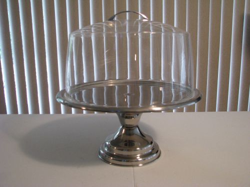 12&#034; CAKE STAND w/PLASTIC DOME COVER w/CHROME HANDLE