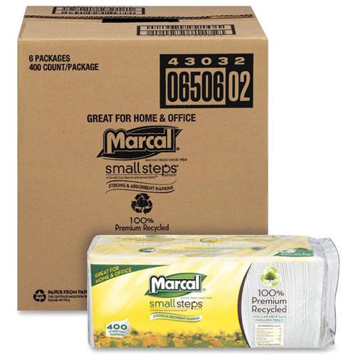 Marcal Small Steps Recycled Luncheon Napkin - 400 Per Pack - 6 PACKs - Wht