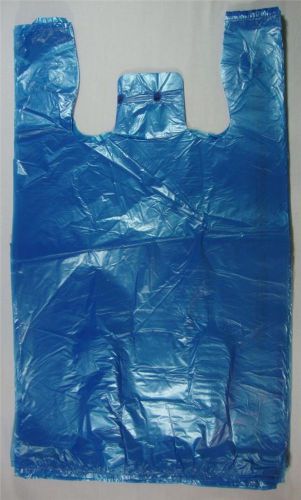 50 Qty. Blue Plastic T-Shirt Retail Shopping Bags w/ Handles 11.5&#034; x 6&#034; x 21&#034;