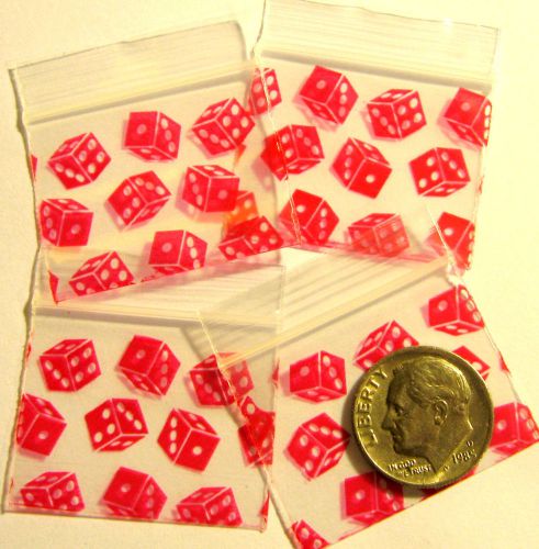 200 Lucky Red Dice Baggies 12510 Mini Ziplock Bags 1.25 x1&#034;