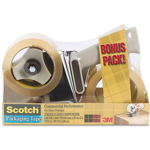3M Box Sealing Tape Dispenser with 2 Rolls of Tape, 1.88&#034; x 54.6 yards