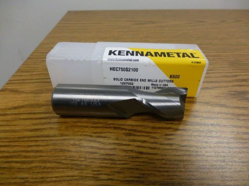 Kennametal solid carbide end mill, hec750s2100, 2flt, &#034; 3/4 dia, 1&#034; loc, 3&#034; oal for sale
