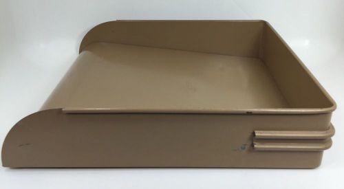 Vintage Tan / Beige Industrial Globe Wernicke Metal Desk Paper Letter File Tray