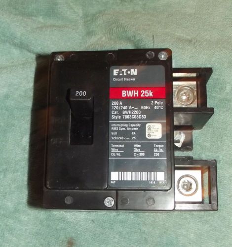 Eaton cutler bwh 25k circuit breaker bhw2200 200 amps 120/240v 2pole new for sale