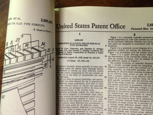 VINTAGE US UNITED STATES PATENT OFFICE SCANNING MEANS FLAT TYPE KINESCOPE
