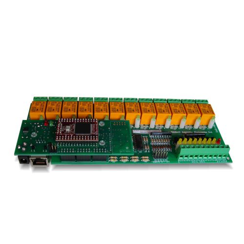 Ethernet 12 way relay output and 16 inputs module board, serial rs232 controlled for sale