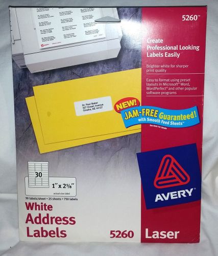 750 / Pack Avery 5260 White Laser Easy Peel Address Labels 1 &#034; X 2 5/8 &#034;