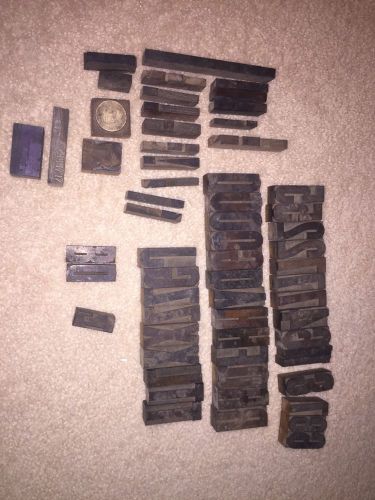 61 Vintage Wooden Printing Press Letters, Numbers, Punctuation, Images - 2&#034;