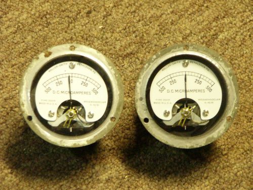 Two  Roller-Smith DC Round Panel Meter Micro Ammeter Microamperes 500-0-500 UA