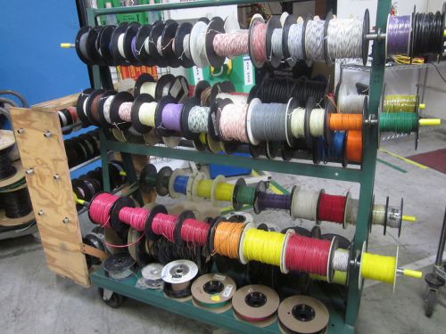 Lot/ Spools of Wire on Mobile Rack