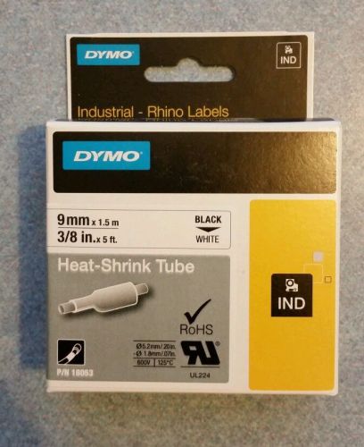 Dymo rhino heat-shrink tube 3/8 in x 5 ft black on white pn# 18053 for sale