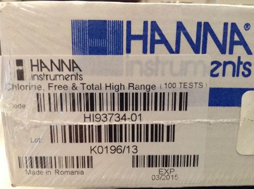 NEW Hanna Instruments Chlorine, Free &amp; Total High Range 100 tests HI93734-01