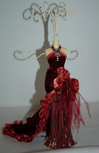 Jewellery Display Stand - Figurine in Burgundy Velvet Dress (H29cm) - EUC