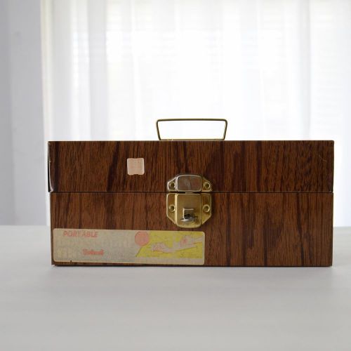 Vintage Wood Grain Metal File Box with Key by Ballonoff