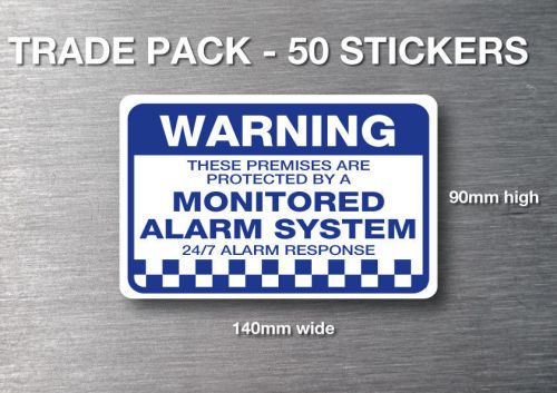 Monitored alarm Warning stickers 50 pack quality 7 year water &amp; fade proof vinyl