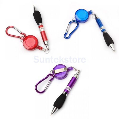 3 Mixed Retractable Red 3-in-1 Badge Reel Pen w/ Belt Carabiner Lanyard Clip