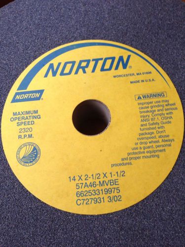 Norton Grinding Wheel 57A46-MVBE 66253319975 C727931..  14 X 2 1/2 X 1 1/2. NEW