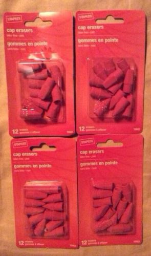 Lot Of 48 (4 Pkgs/12@) Staples® Cap Erasers, Pink, New &amp; Sealed
