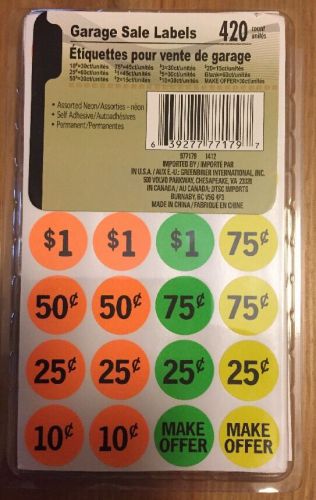 420 Neon Yard Garage Rummage Sale Price Tag Sticker Labels-Preprinted &amp; Blank
