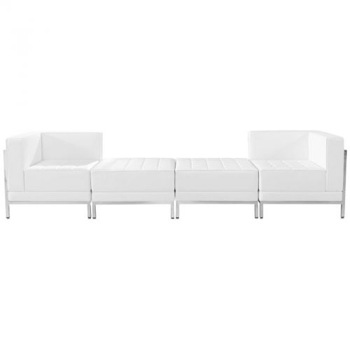 Imagination series white leather 4 piece chair &amp; ottoman set for sale