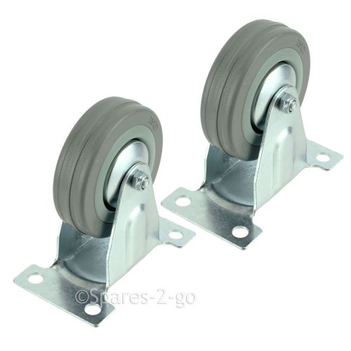 2 x Heavy Duty 50mm Rubber Castor Wheels Fixed Plate Middle Fixing 2&#039;&#039; Wheel