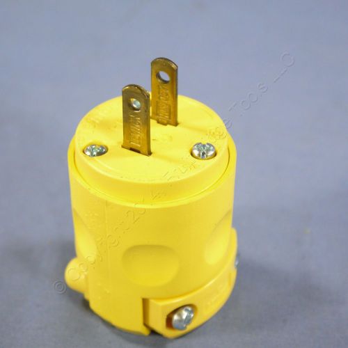 New leviton non-polarized yellow pvc cord end plug nema 1-15p 15a 125v 115pv for sale