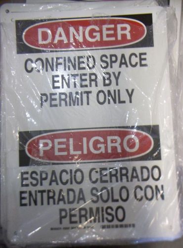 DANGER SIGN-CONFINED SPACE PERMIT ONLY BILINGUAL 10&#034;X14&#034; LOT OF 4  (R4)