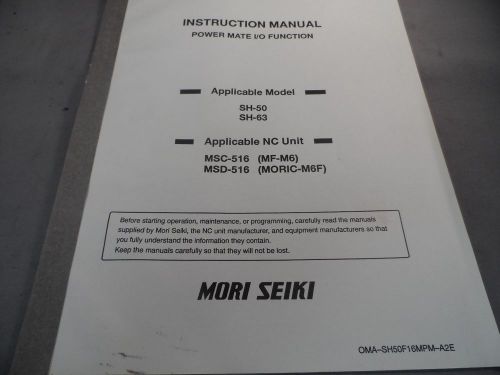 Mori Seiki Instruction Manual OMA-SH50F16MPM-A2E SH-50 SH-63