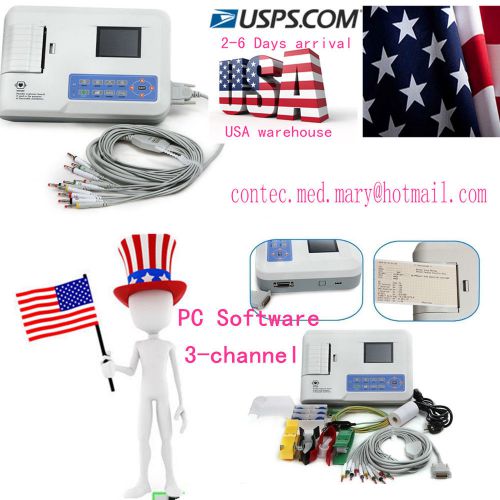 USA Ship Digital 3-channel Electrocardiograph ECG/EKG Machine Software Printer