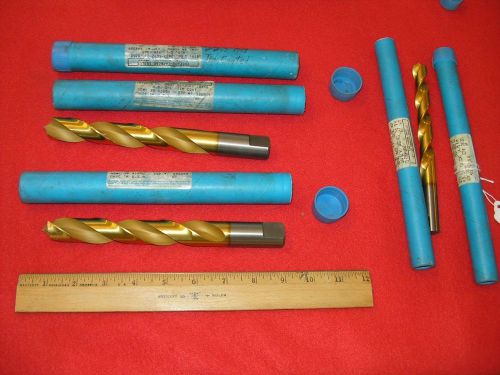 5 chicago-latrobe round shank w/ 2 flats tin coated drill bits for sale