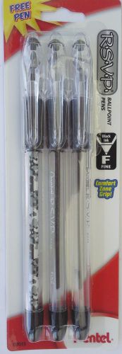 Pentel rsvp  ballpoint pen black fine point latex free comfort grip 3 pens/pack for sale