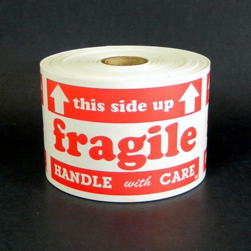 4 ROLLS 2000 LABELS, THIS SIDE UP FRAGILE HANDLE WITH CARE SIZE 5X3 Inches L010C