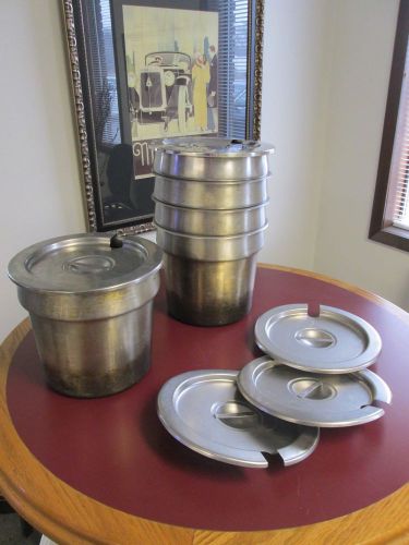 LOT OF (5) Stainless Steel Round Insert Soup Warmer Pans W/ LIDS - NO RESERVE-