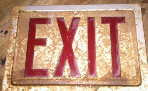 Rusty salvage vintage exit sign tin frame red acrylic letters light cover for sale