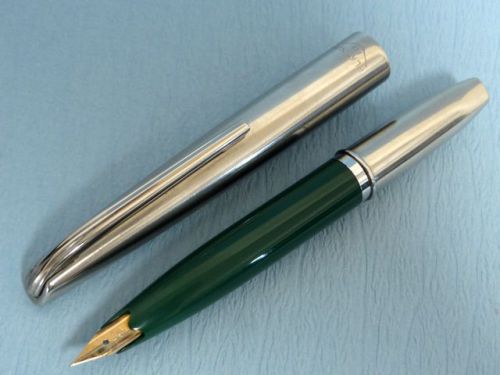 PLATINUM 200 Fountain Pen 18K-NIB Green x Silver Cartridge Free Made JAPAN FP
