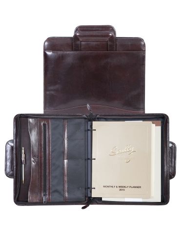 Scully Accessories Walnut Italian Leather Drop Handle 3 Ring Binder