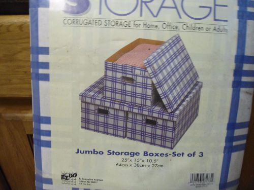 STORAGE CORRUGATED BLUE/WHITE PATTERNED BOXES NEW PAK OF THREE 25&#034;X15&#034;X10.5&#034;