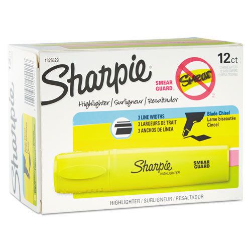 Sharpie 1825629 Smear Guard Blade Highlighter, Chisel Tip, 1DZ, Yellow