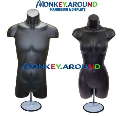 LOT 2 Black Male Female Mannequin Dress Torso Form,Metal Stand-Display Clothing