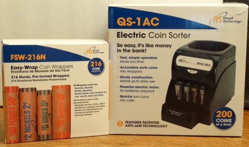 Royal Sovereign RS Electric Coin Sorter QS-1AC Black &amp; 216 Pre-form Coin Wrapper