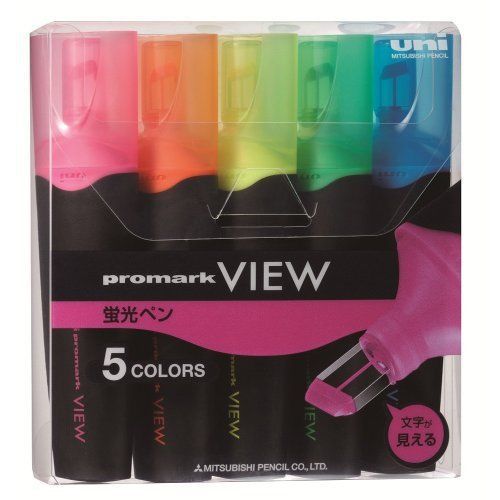 [set of 3] uni - promark view highlighter - 5 color set for sale