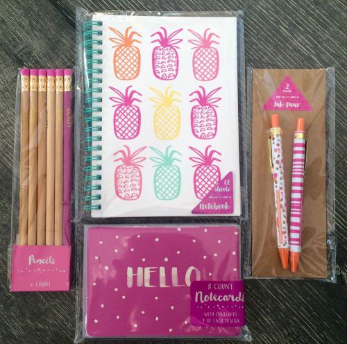 Lot Of 4 Target One Dollar Spot Notepad Pencils Notecards Spring Pineapple Pens