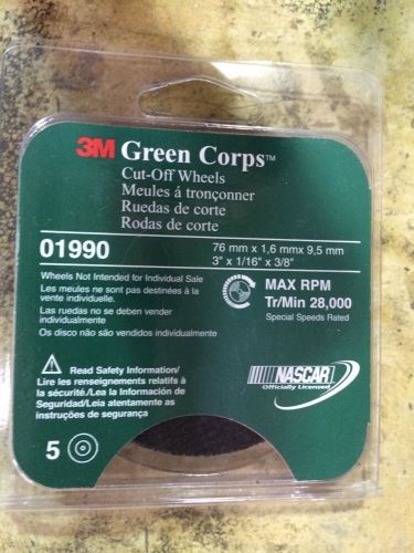 3M Green Corps Cut-off Wheels, 3&#034; 5 Pk for Metal Rails, Bars, Bolts &amp; More 1990