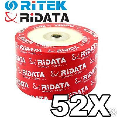 200-pk Ritek Ridata 52x CD-R White Inkjet Hub Printable Blank Recordable CD Disk