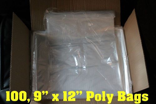 Lot of 100 clear layflat poly bags 1 mil, 9x12 for sale